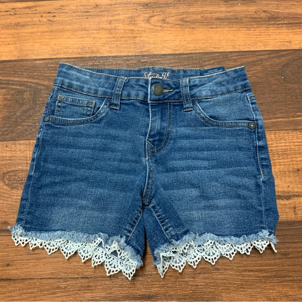 Studio V A Division Of Vigoss Girls Lace Trim Denim Shorts Size 10 Blue